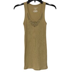 American Eagle Outfitters Tan Tank Top with Scoop Neckline Beaded Design - Sz XS